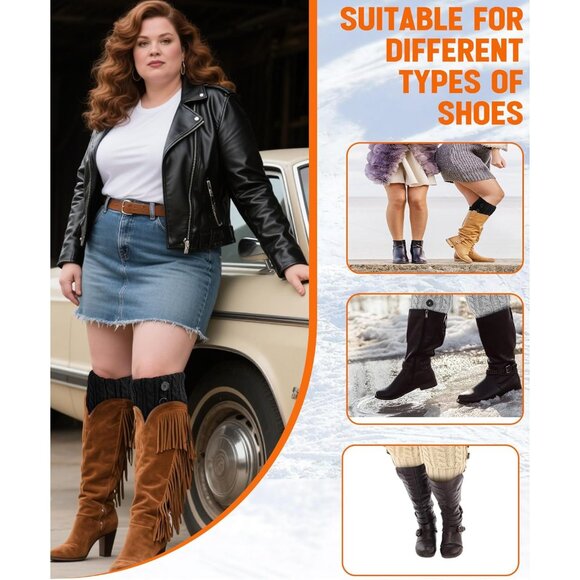 Women’s Extra Wide Calf Boot Cuffs Leg Warmers Plus Size Winter Socks - Picture 4 of 6